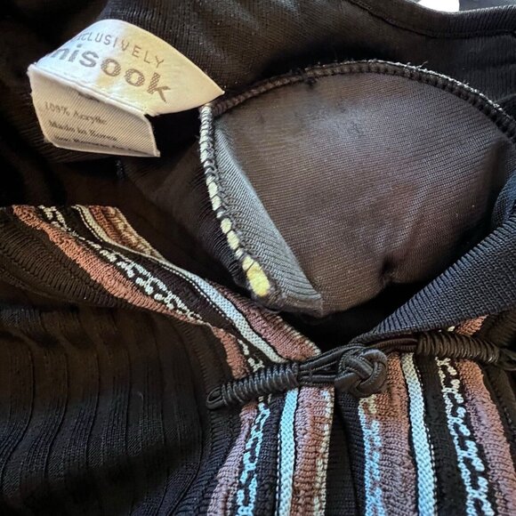 Exclusively Misook Cardigan Jacket XS Black Knit Tribal Geometric Trim Loop - Picture 15 of 16